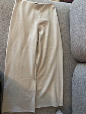 Eileen Fisher Soft Cream Wool Wide-Leg Knit Pants